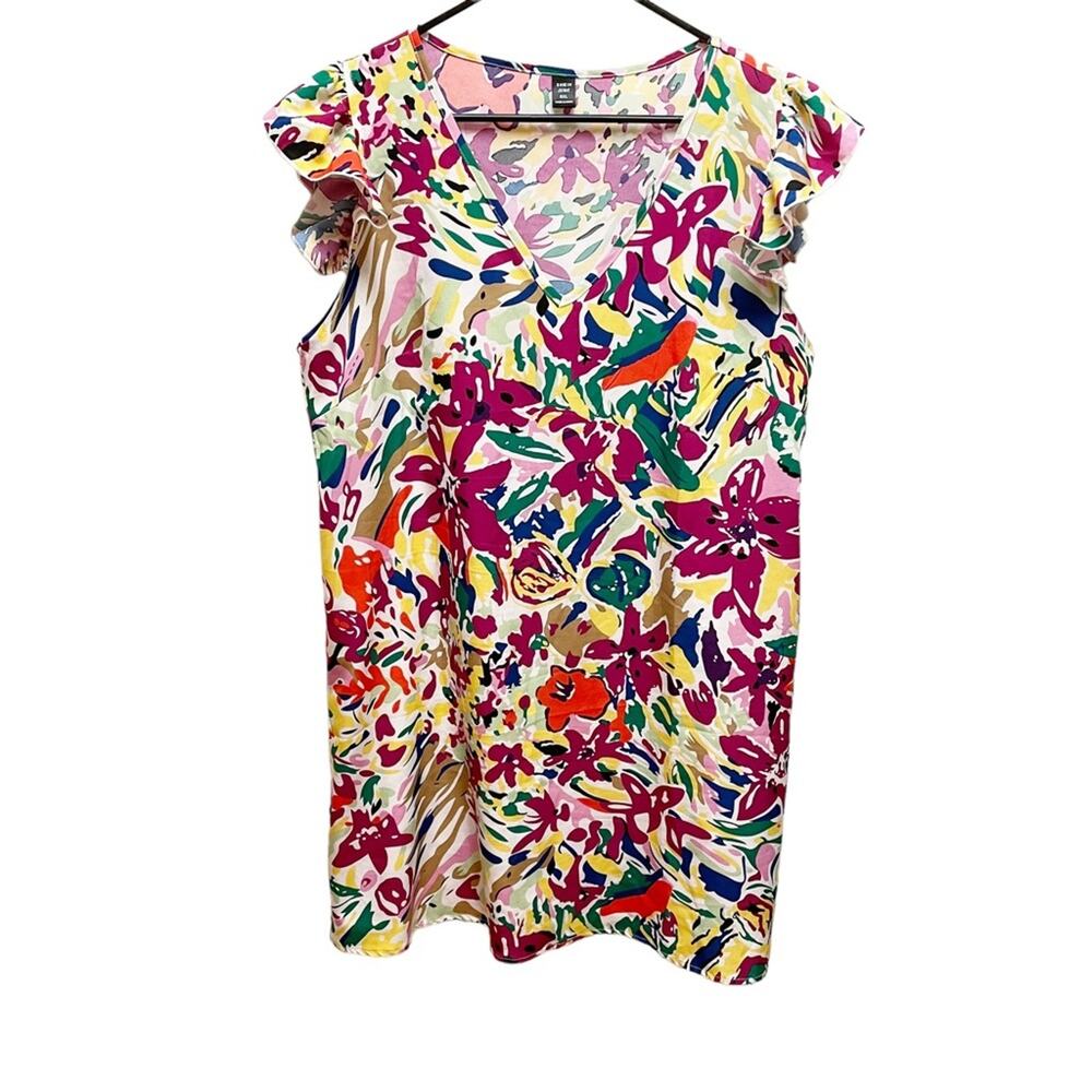 SHEIN VCAY Plus Multicolor Floral Print Cap Sleeve Sheath Dress 0XL - Picture 3 of 8